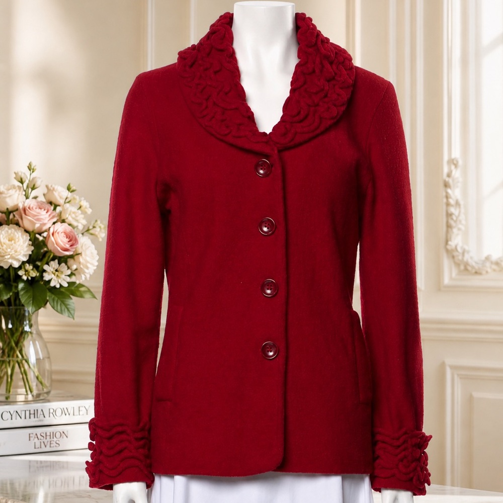 Cynthia Rowley Elegant Red Button-Up Jacket - Size S